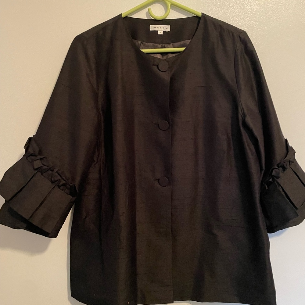 Patty Kim 100% silk Black Ruffle Sleeve jacket